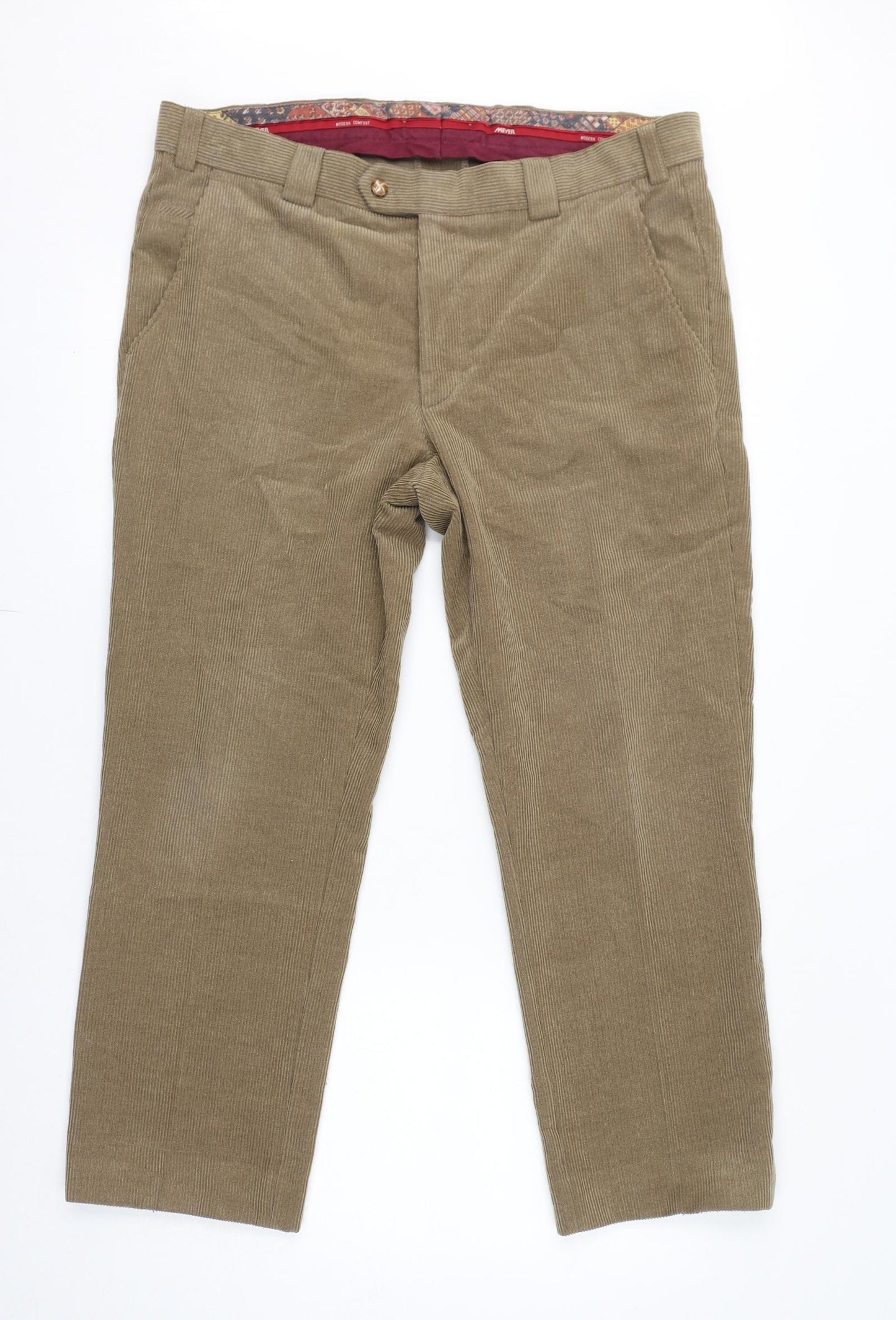 Meyer Mens Brown Polyester Trousers Size 38 in L32 in Regular Zip