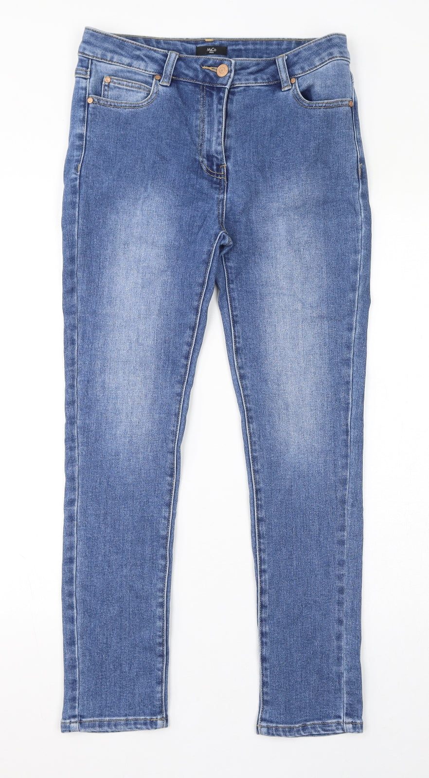 M&Co Womens Blue Cotton Skinny Jeans Size 10 L27 in Regular Zip