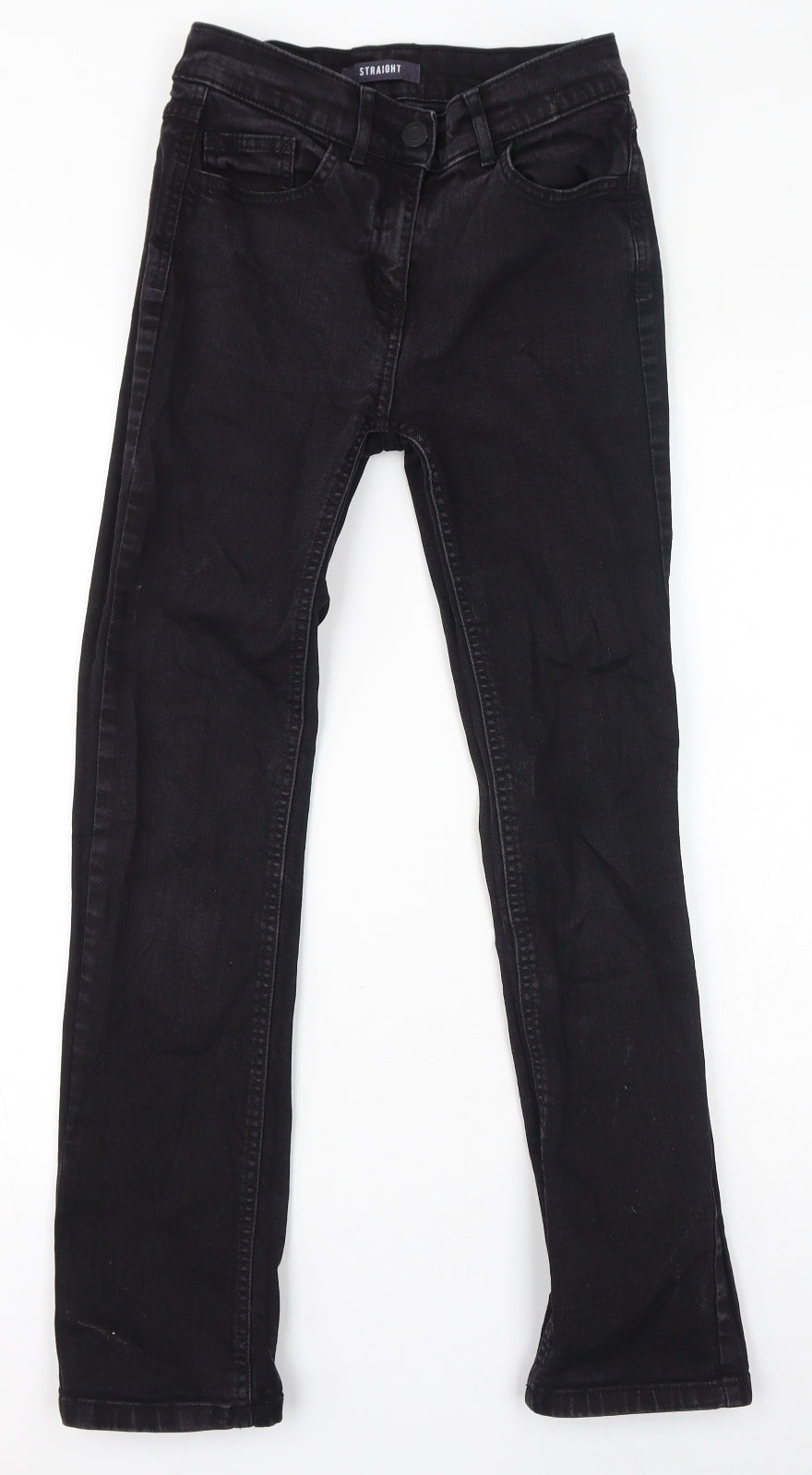 Marks and Spencer Womens Black Cotton Straight Jeans Size 8 L29 in Regular Zip