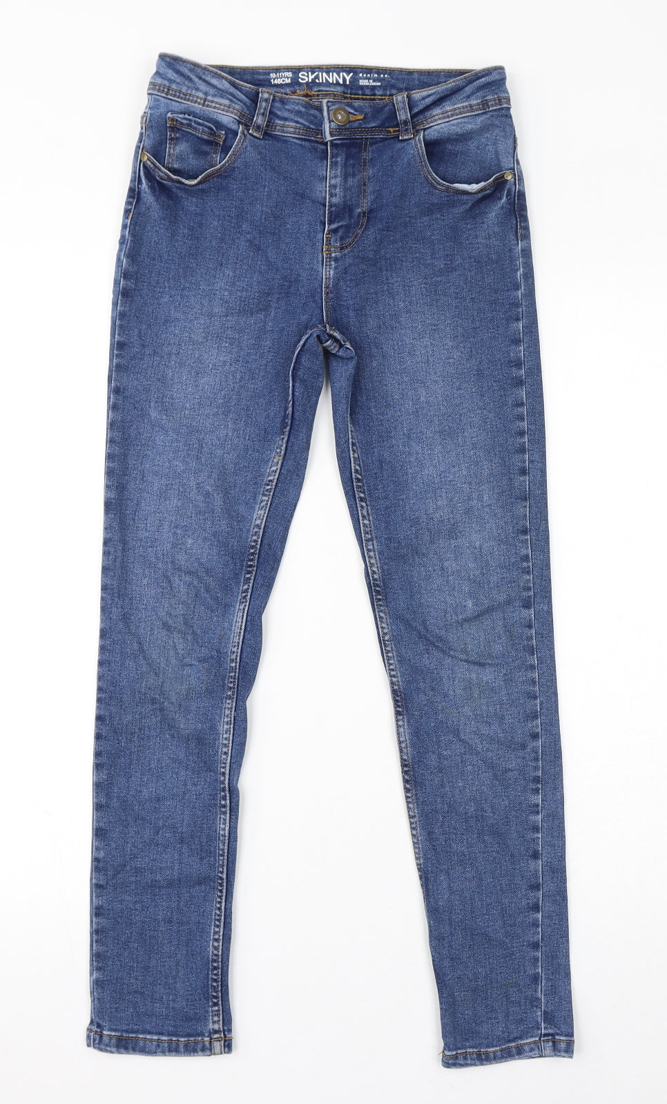Denim & Co. Girls Blue Cotton Skinny Jeans Size 10-11 Years L28 in Regular Zip