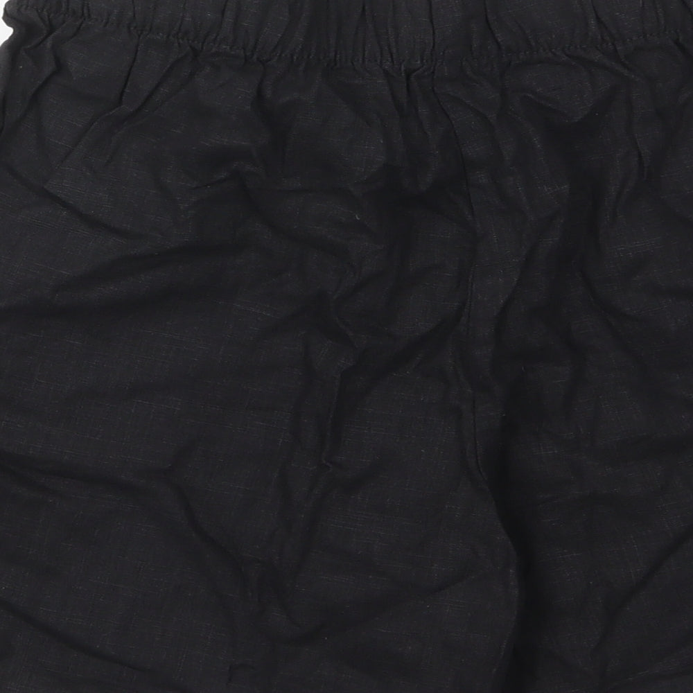 Marks and Spencer Womens Black Linen Basic Shorts Size 12 L6 in Regular Drawstring - Pockets, Elastic waist