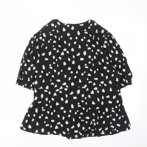 Marks and Spencer Womens Black Geometric Linen Wrap Blouse Size 20 V-Neck - Tie