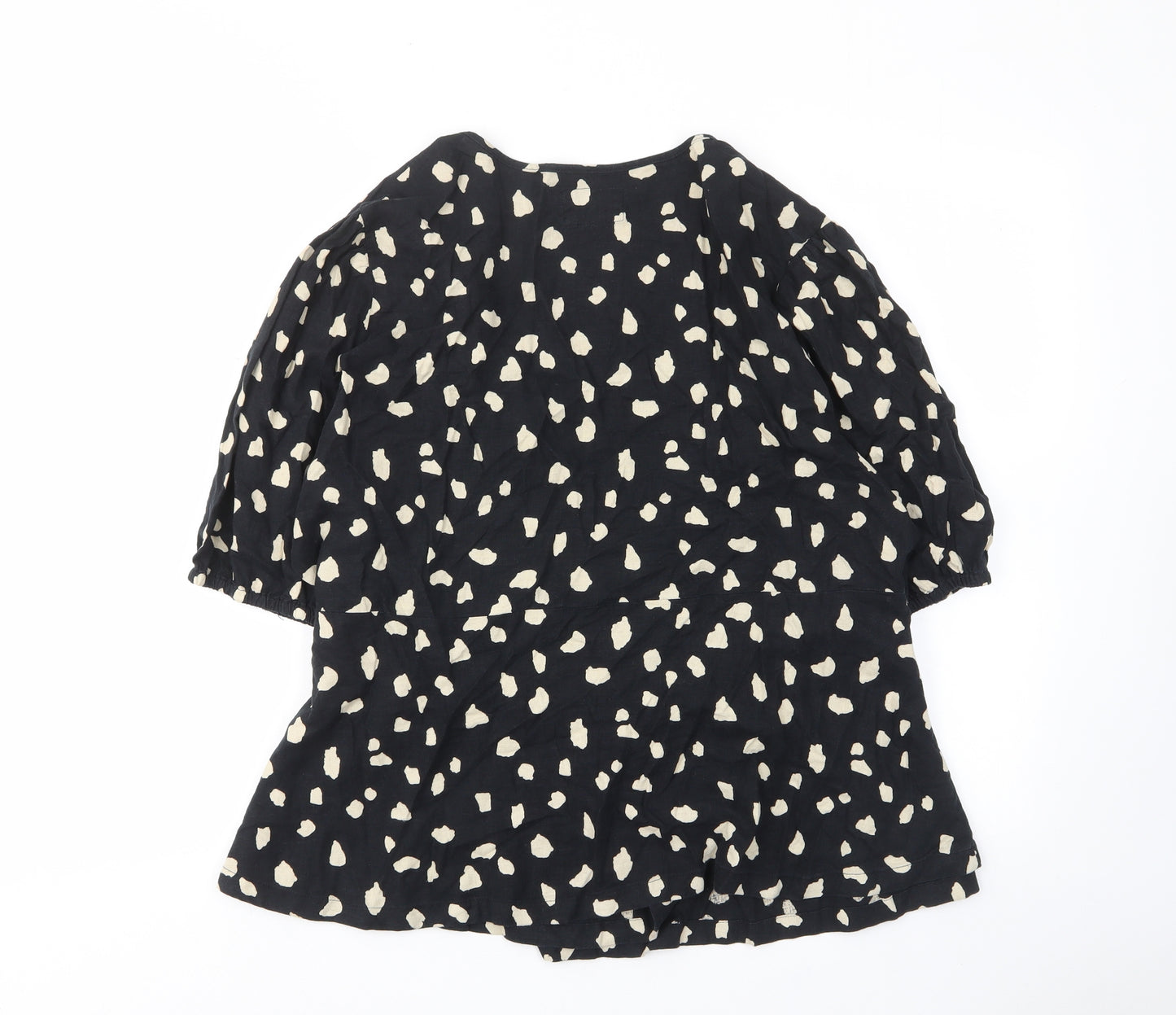 Marks and Spencer Womens Black Geometric Linen Wrap Blouse Size 20 V-Neck - Tie