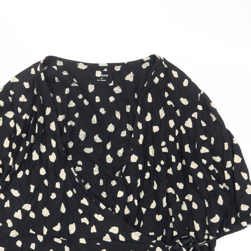 Marks and Spencer Womens Black Geometric Linen Wrap Blouse Size 20 V-Neck - Tie