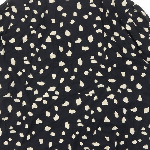 Marks and Spencer Womens Black Geometric Linen Wrap Blouse Size 20 V-Neck - Tie