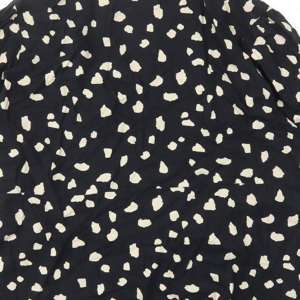 Marks and Spencer Womens Black Geometric Linen Wrap Blouse Size 20 V-Neck - Tie