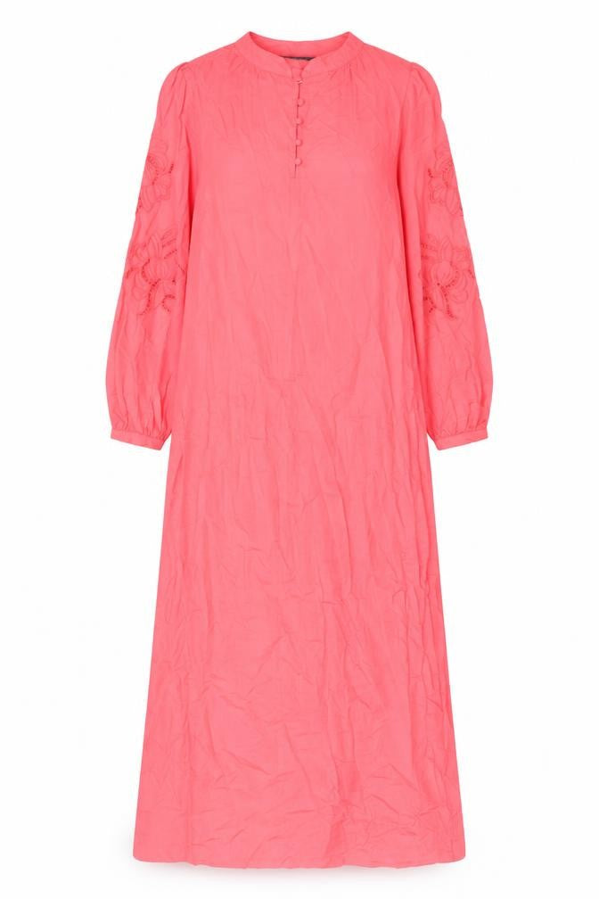 Marks and Spencer Womens Pink Cotton A-Line Size 6 Crew Neck Button - Embroided