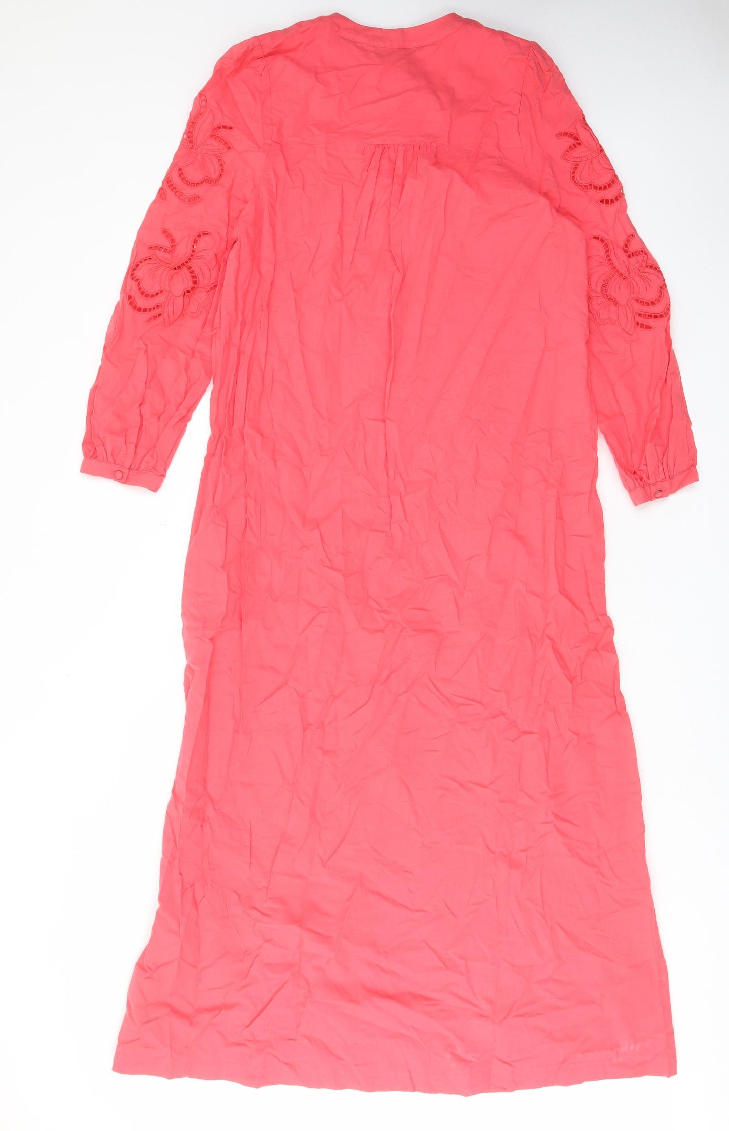 Marks and Spencer Womens Pink Cotton A-Line Size 6 Crew Neck Button - Embroided