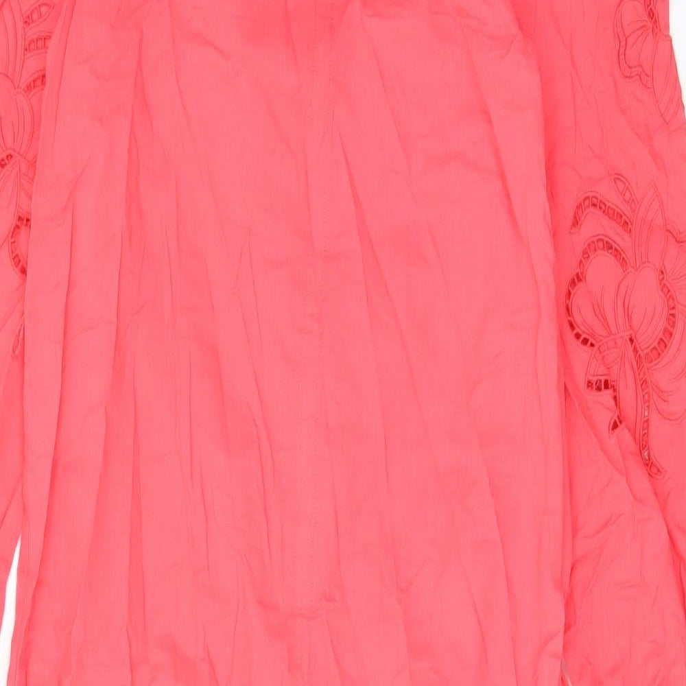 Marks and Spencer Womens Pink Cotton A-Line Size 6 Crew Neck Button - Embroided