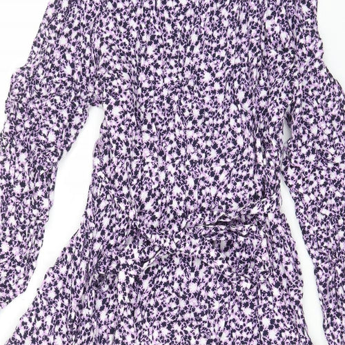 Marks and Spencer Womens Purple Floral Viscose A-Line Size 22 Collared Button - Belted
