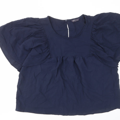 Marks and Spencer Womens Blue Viscose Basic Blouse Size 20 Scoop Neck - Frill, Pleated