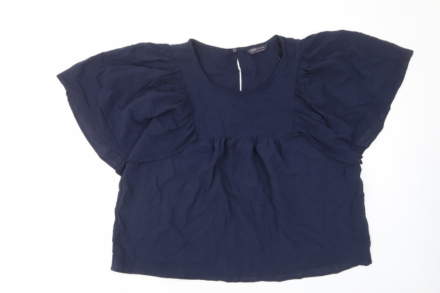Marks and Spencer Womens Blue Viscose Basic Blouse Size 20 Scoop Neck - Frill, Pleated