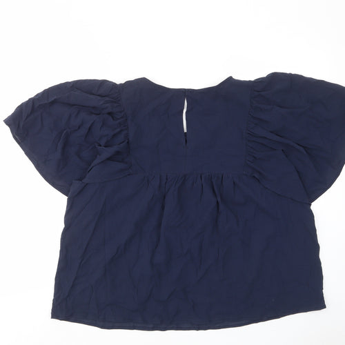 Marks and Spencer Womens Blue Viscose Basic Blouse Size 20 Scoop Neck - Frill, Pleated