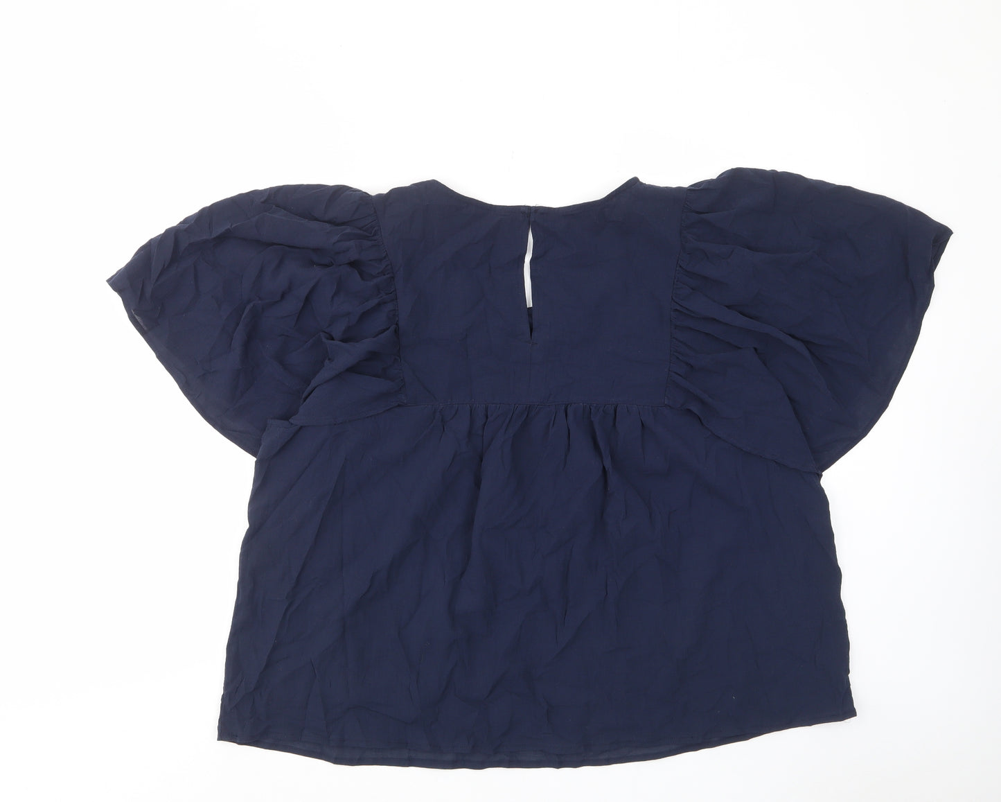 Marks and Spencer Womens Blue Viscose Basic Blouse Size 20 Scoop Neck - Frill, Pleated
