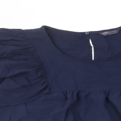 Marks and Spencer Womens Blue Viscose Basic Blouse Size 20 Scoop Neck - Frill, Pleated