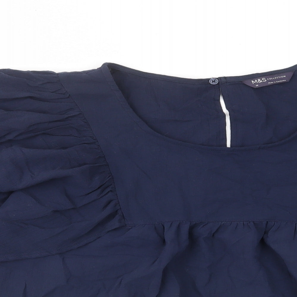 Marks and Spencer Womens Blue Viscose Basic Blouse Size 20 Scoop Neck - Frill, Pleated