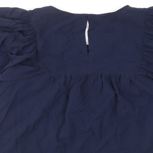 Marks and Spencer Womens Blue Viscose Basic Blouse Size 20 Scoop Neck - Frill, Pleated