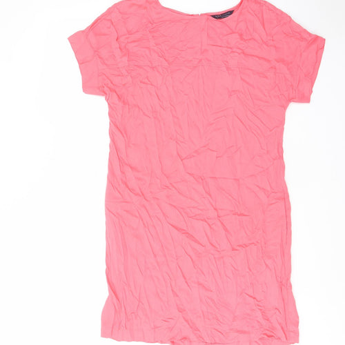 Marks and Spencer Womens Pink Viscose A-Line Size 10 Crew Neck Button