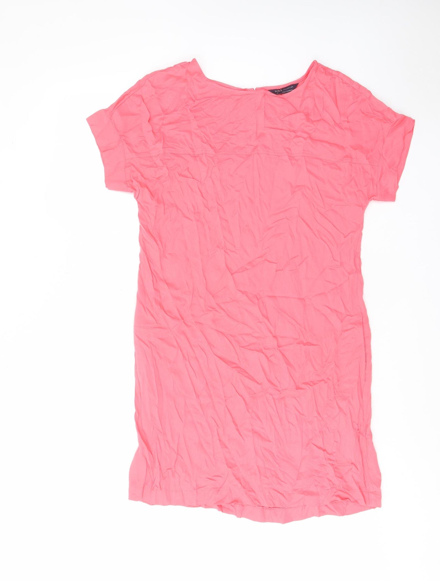Marks and Spencer Womens Pink Viscose A-Line Size 10 Crew Neck Button