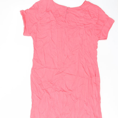 Marks and Spencer Womens Pink Viscose A-Line Size 10 Crew Neck Button