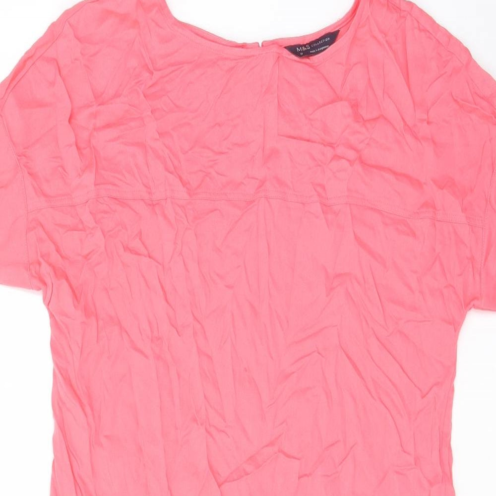 Marks and Spencer Womens Pink Viscose A-Line Size 10 Crew Neck Button