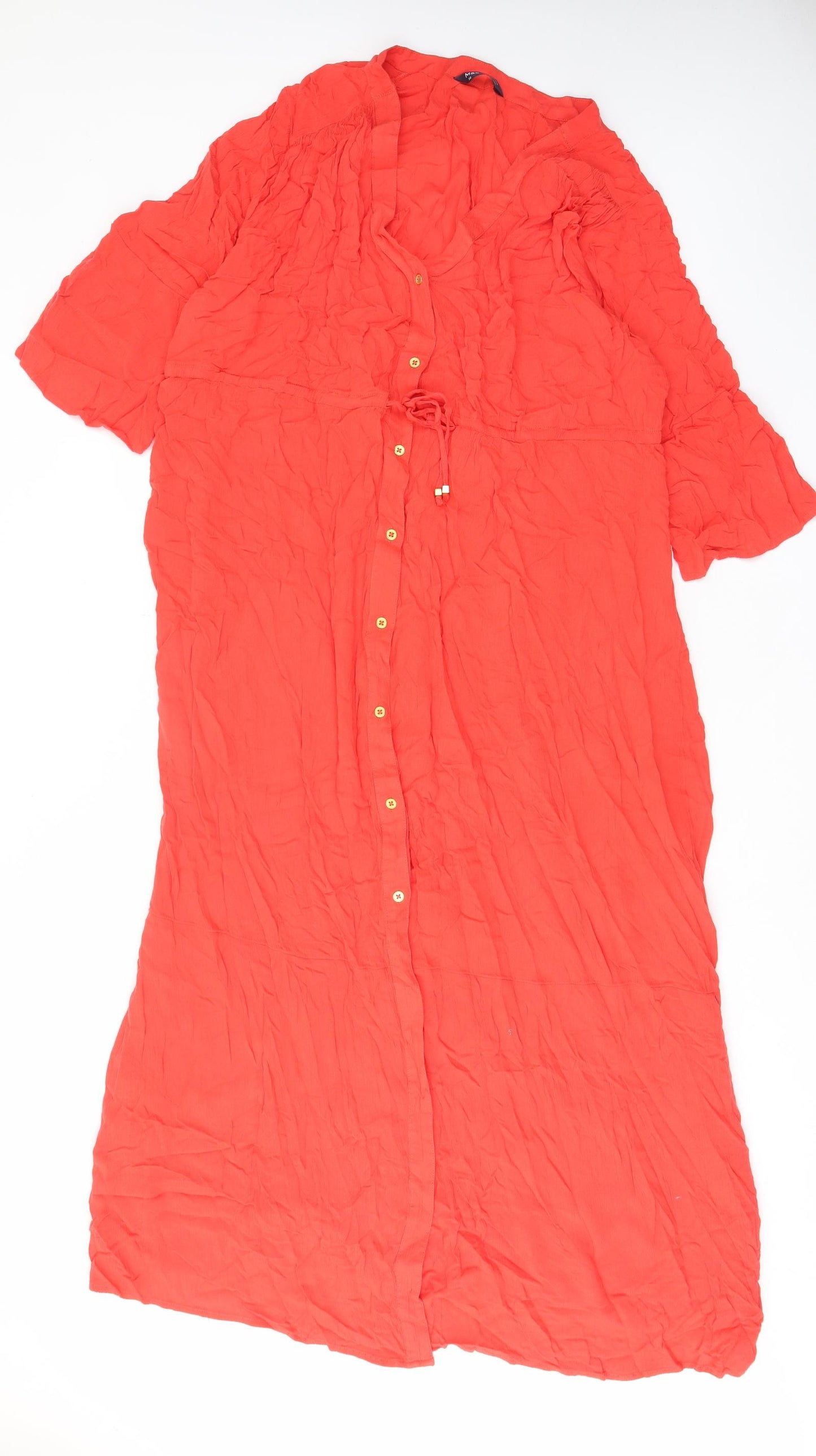 Marks and Spencer Womens Orange Viscose A-Line Size 20 V-Neck Button
