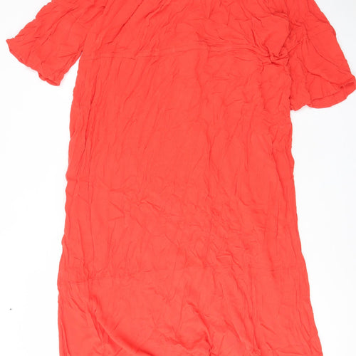 Marks and Spencer Womens Orange Viscose A-Line Size 20 V-Neck Button