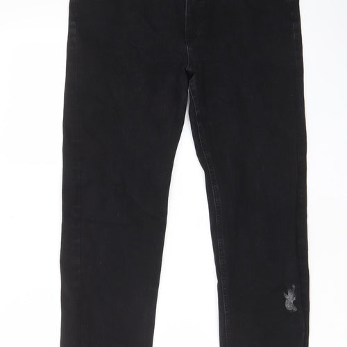 Marks and Spencer Womens Black Cotton Straight Jeans Size 16 L28 in Regular Zip - Pockets, Belt Loops