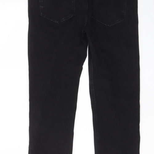 Marks and Spencer Womens Black Cotton Straight Jeans Size 16 L28 in Regular Zip - Pockets, Belt Loops