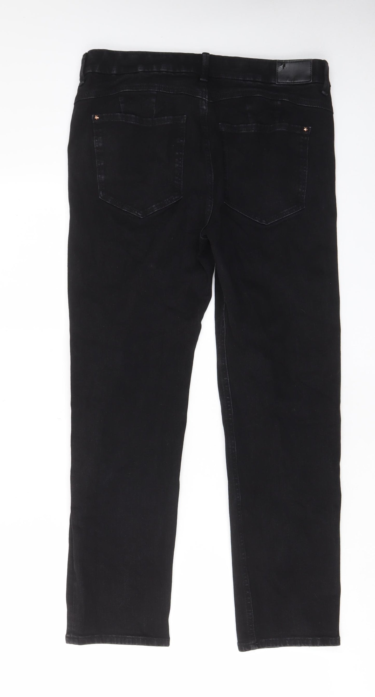 Marks and Spencer Womens Black Cotton Straight Jeans Size 16 L28 in Regular Zip - Pockets, Belt Loops