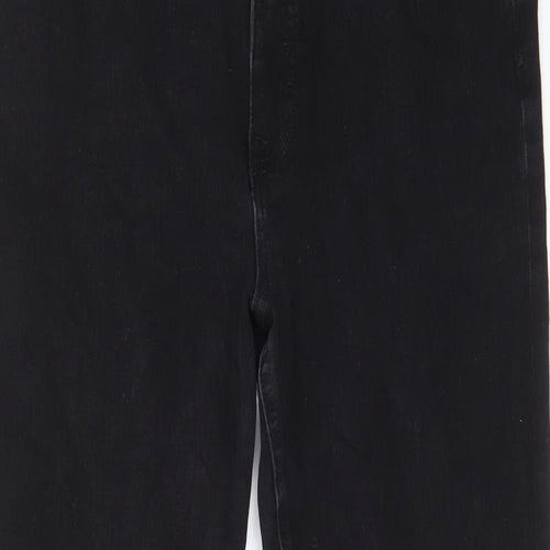 Marks and Spencer Womens Black Cotton Straight Jeans Size 16 L28 in Regular Zip - Pockets, Belt Loops