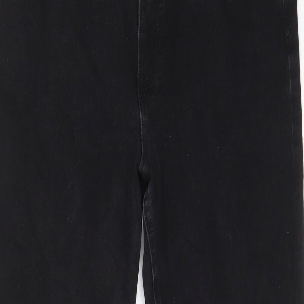 Marks and Spencer Womens Black Cotton Straight Jeans Size 16 L28 in Regular Zip - Pockets, Belt Loops