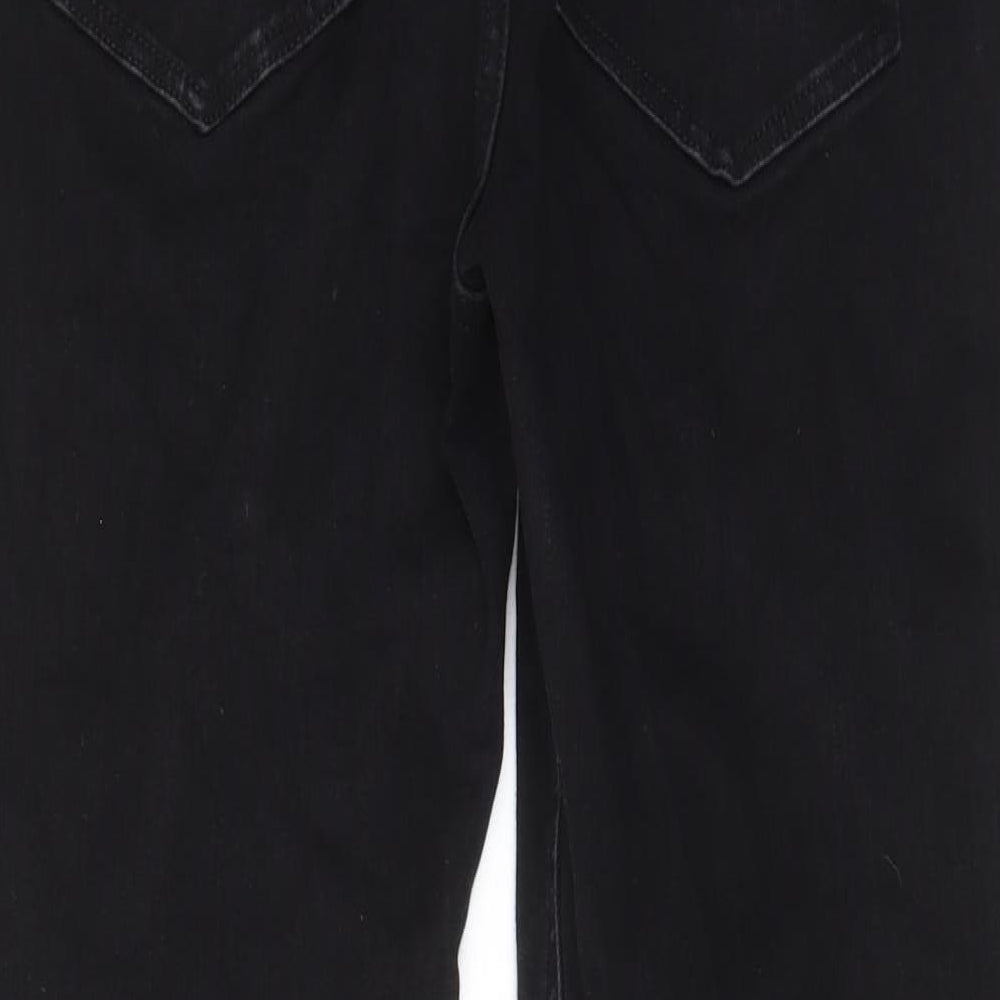 Marks and Spencer Womens Black Cotton Straight Jeans Size 16 L28 in Regular Zip - Pockets, Belt Loops