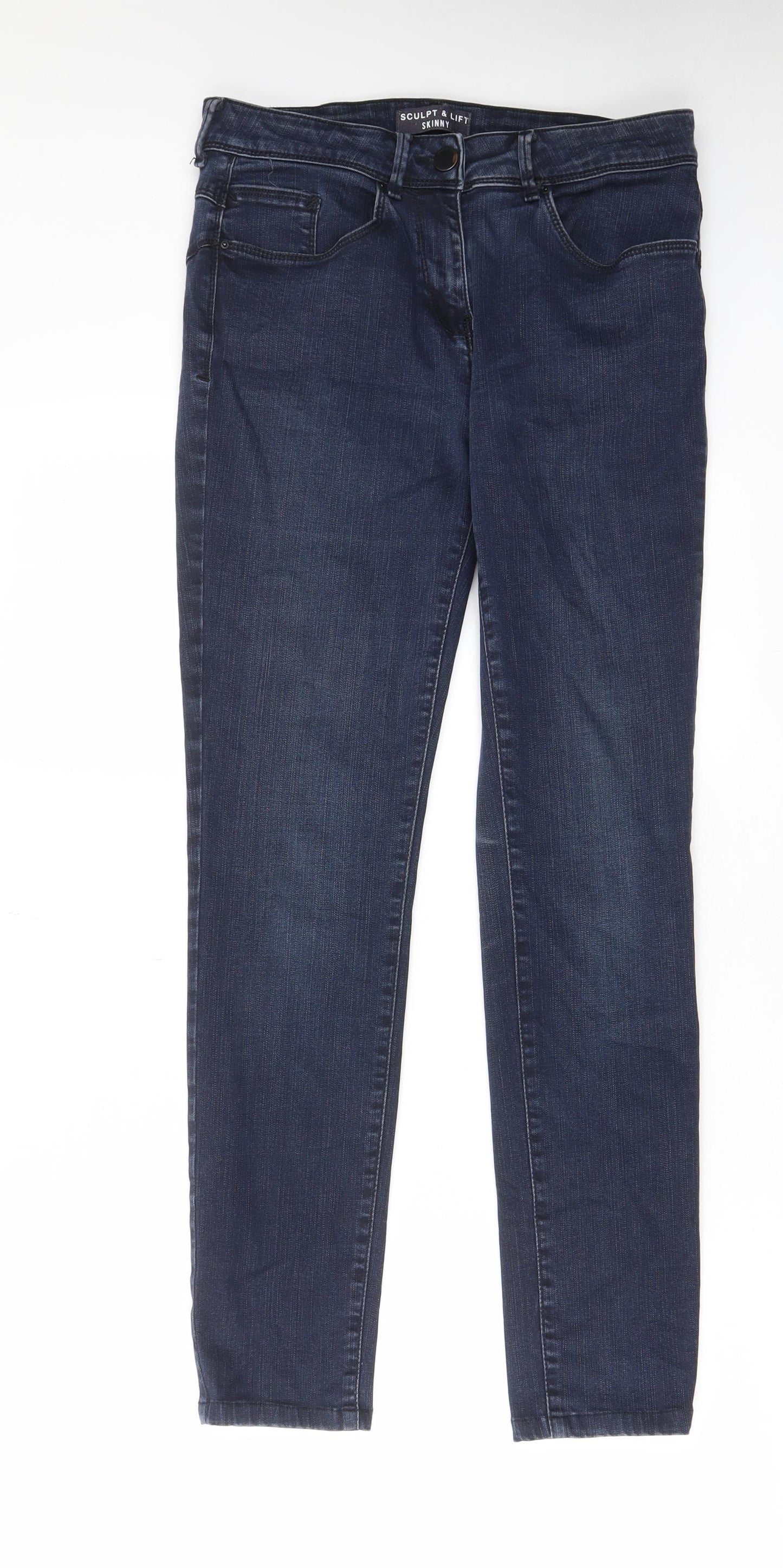 Marks and Spencer Womens Blue Cotton Skinny Jeans Size 20 L30 in Regular Zip - Pockets, Belt Loops