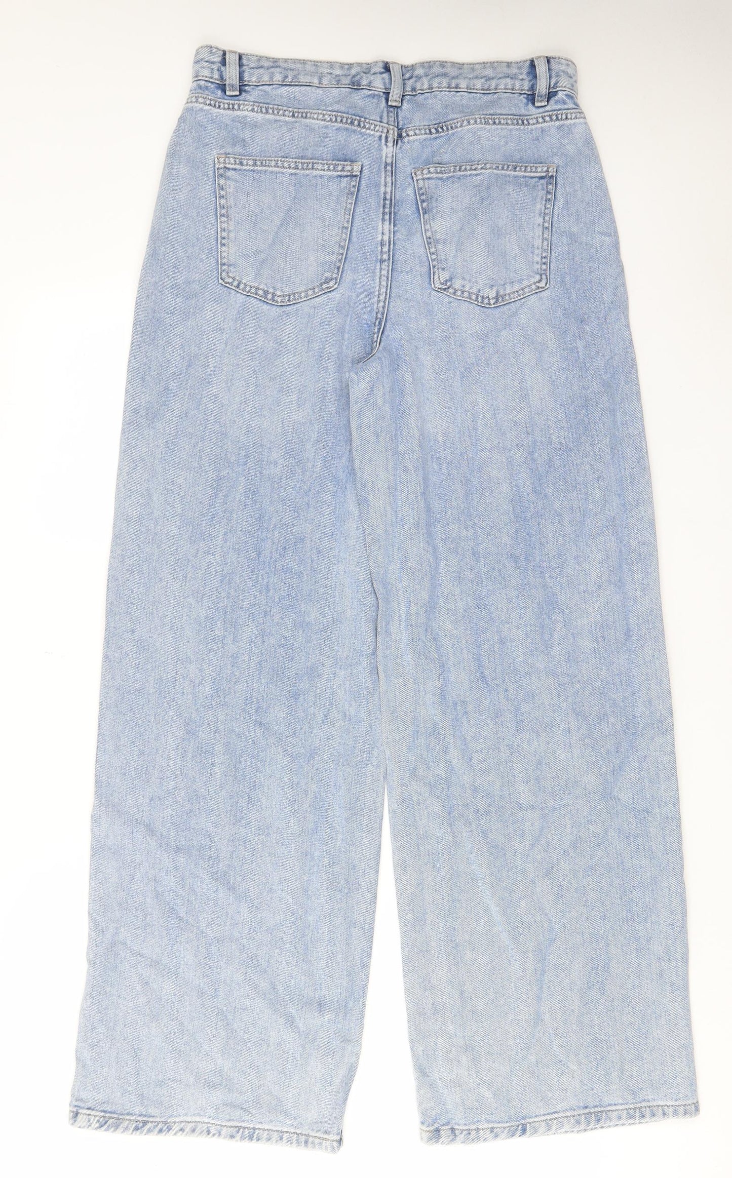 Marks and Spencer Womens Blue Cotton Wide-Leg Jeans Size 10 L31 in Regular Zip - Pockets, Belt Loops