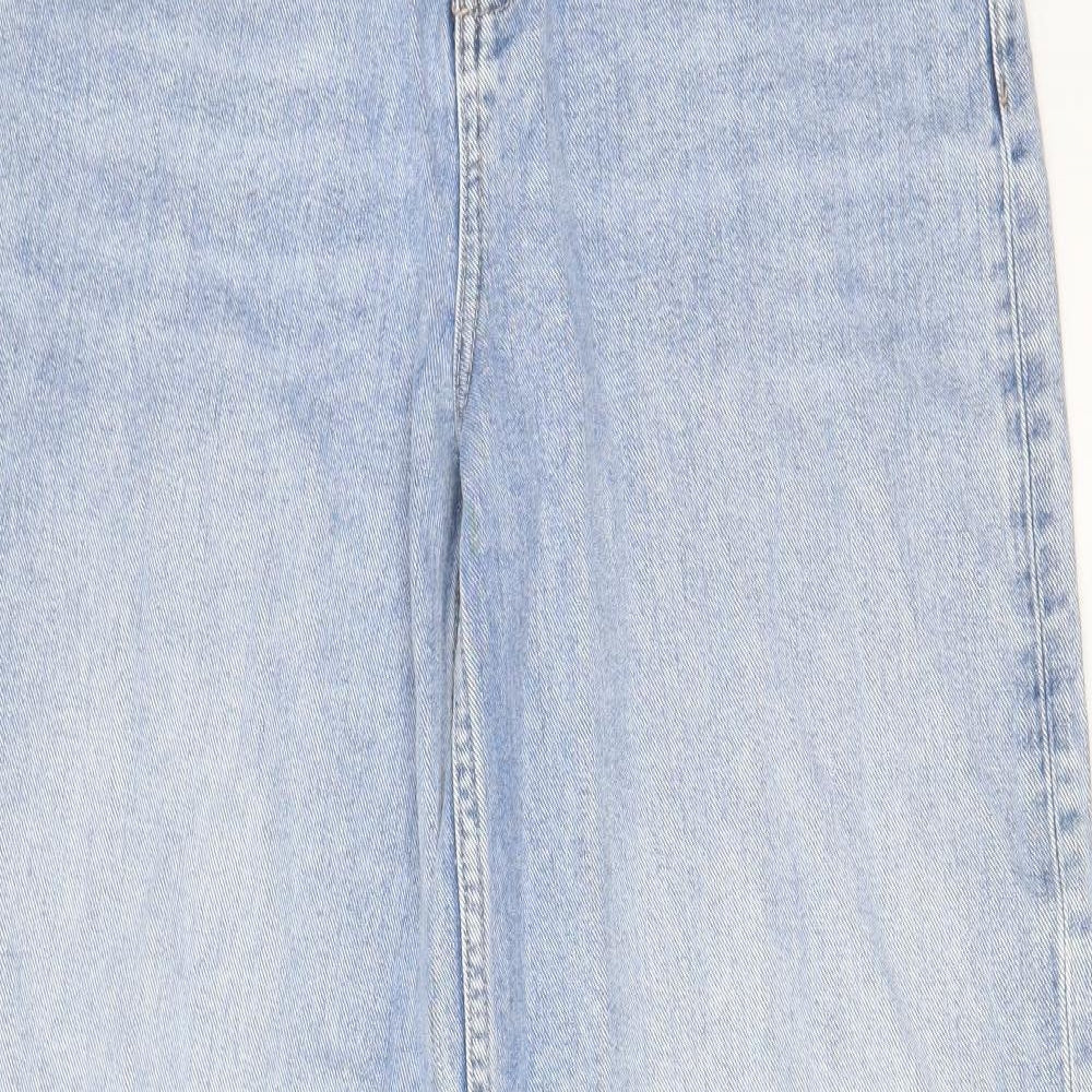Marks and Spencer Womens Blue Cotton Wide-Leg Jeans Size 10 L31 in Regular Zip - Pockets, Belt Loops