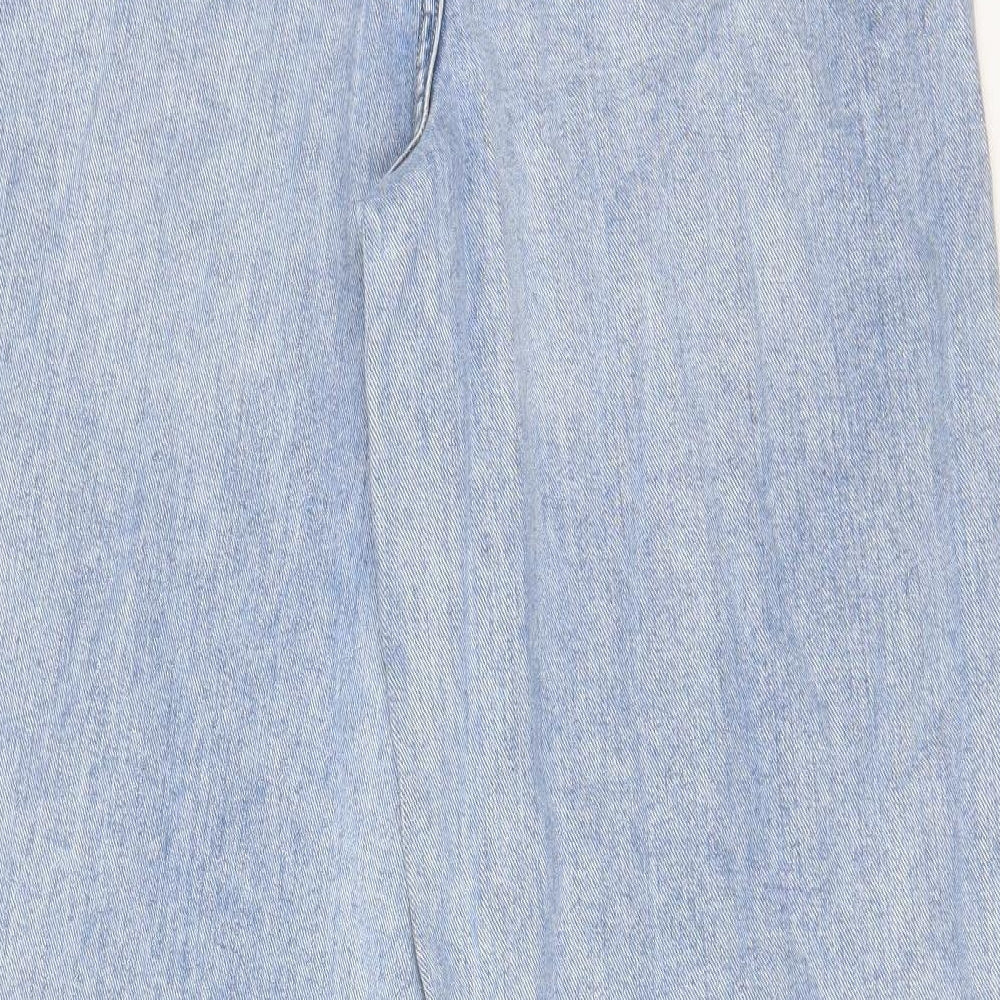Marks and Spencer Womens Blue Cotton Wide-Leg Jeans Size 10 L31 in Regular Zip - Pockets, Belt Loops