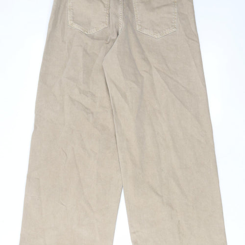 Marks and Spencer Womens Beige Cotton Wide-Leg Jeans Size 14 L27 in Regular Zip - Pockets, Belt Loops