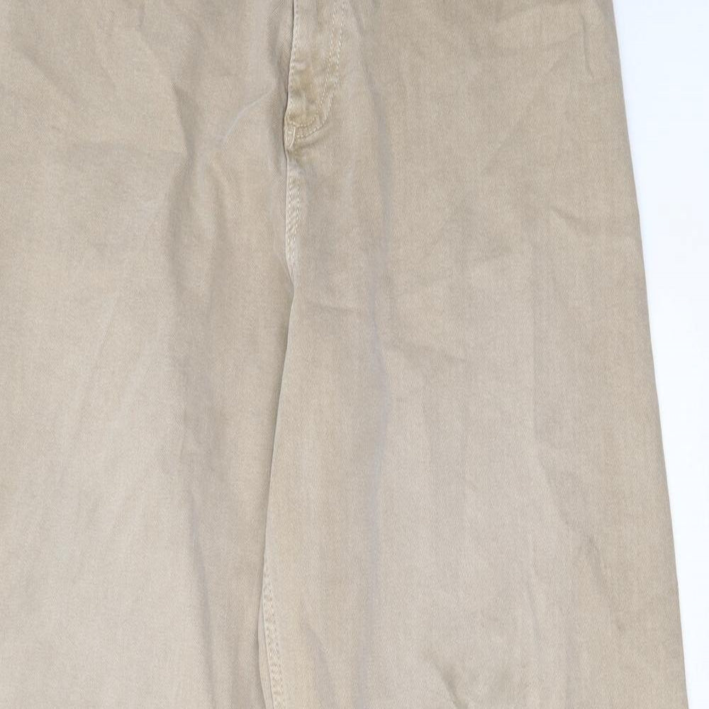 Marks and Spencer Womens Beige Cotton Wide-Leg Jeans Size 14 L27 in Regular Zip - Pockets, Belt Loops