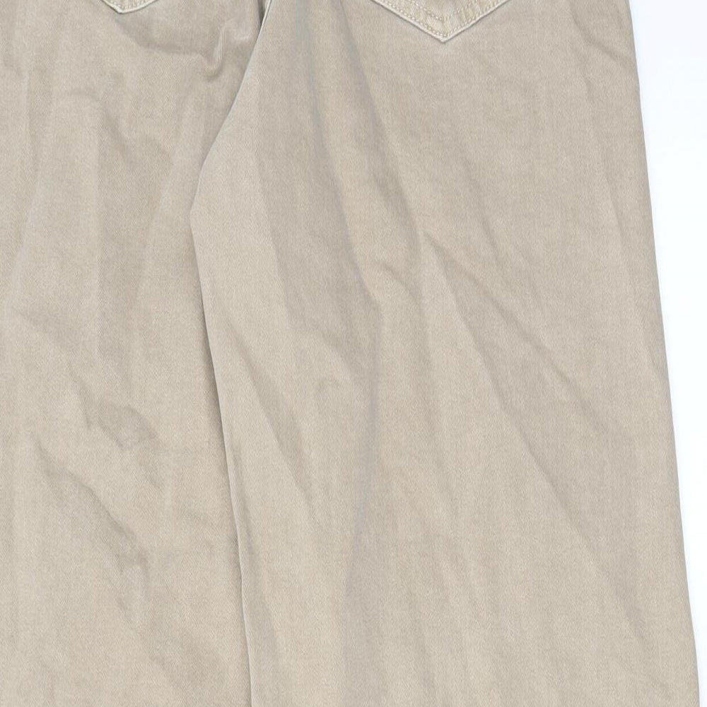 Marks and Spencer Womens Beige Cotton Wide-Leg Jeans Size 14 L27 in Regular Zip - Pockets, Belt Loops