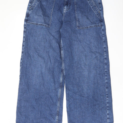 Per Una Womens Blue Cotton Wide-Leg Jeans Size 12 L29 in Regular Zip - Pockets, Belt Loops