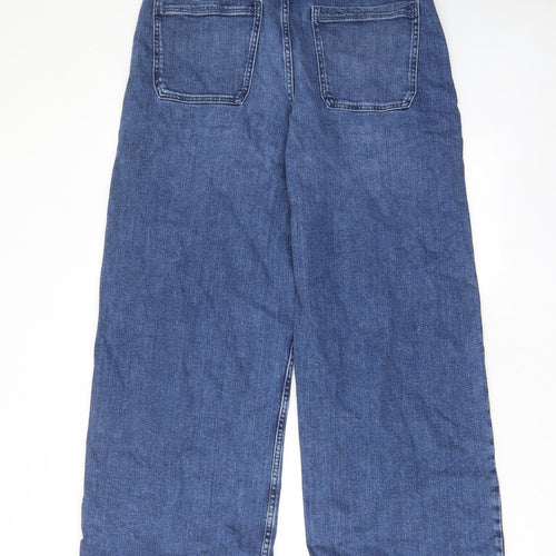 Per Una Womens Blue Cotton Wide-Leg Jeans Size 12 L29 in Regular Zip - Pockets, Belt Loops