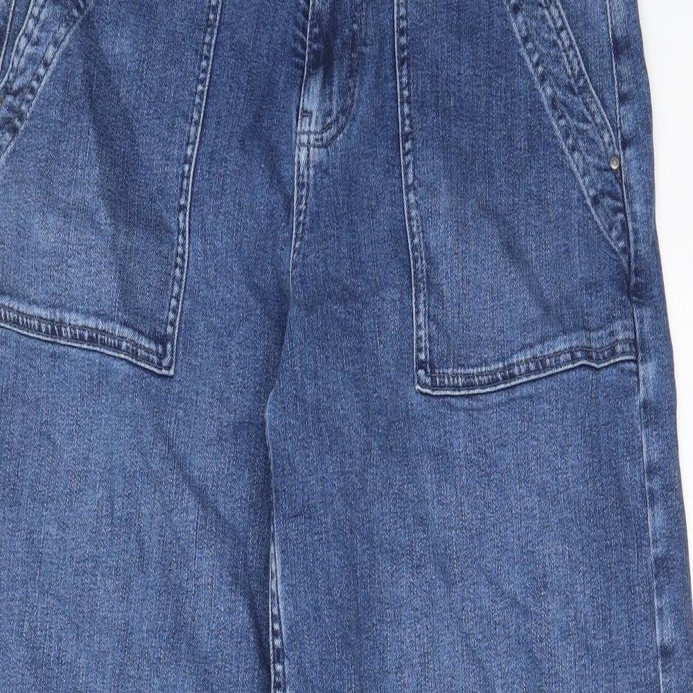 Per Una Womens Blue Cotton Wide-Leg Jeans Size 12 L29 in Regular Zip - Pockets, Belt Loops