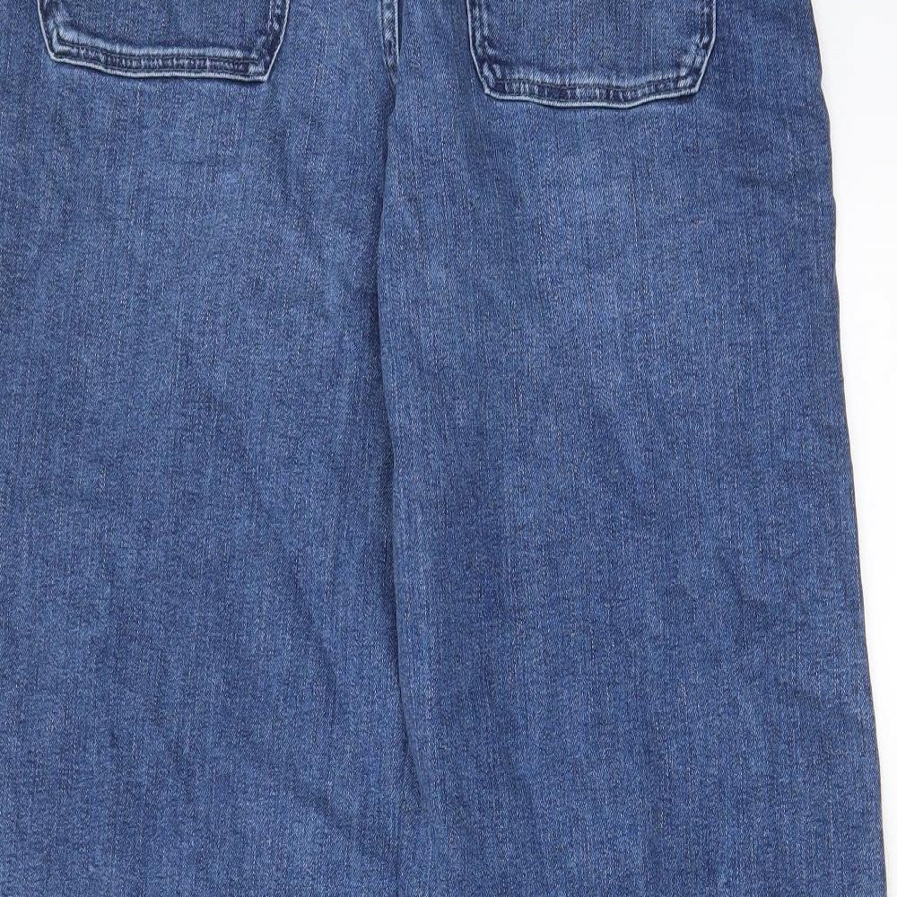 Per Una Womens Blue Cotton Wide-Leg Jeans Size 12 L29 in Regular Zip - Pockets, Belt Loops