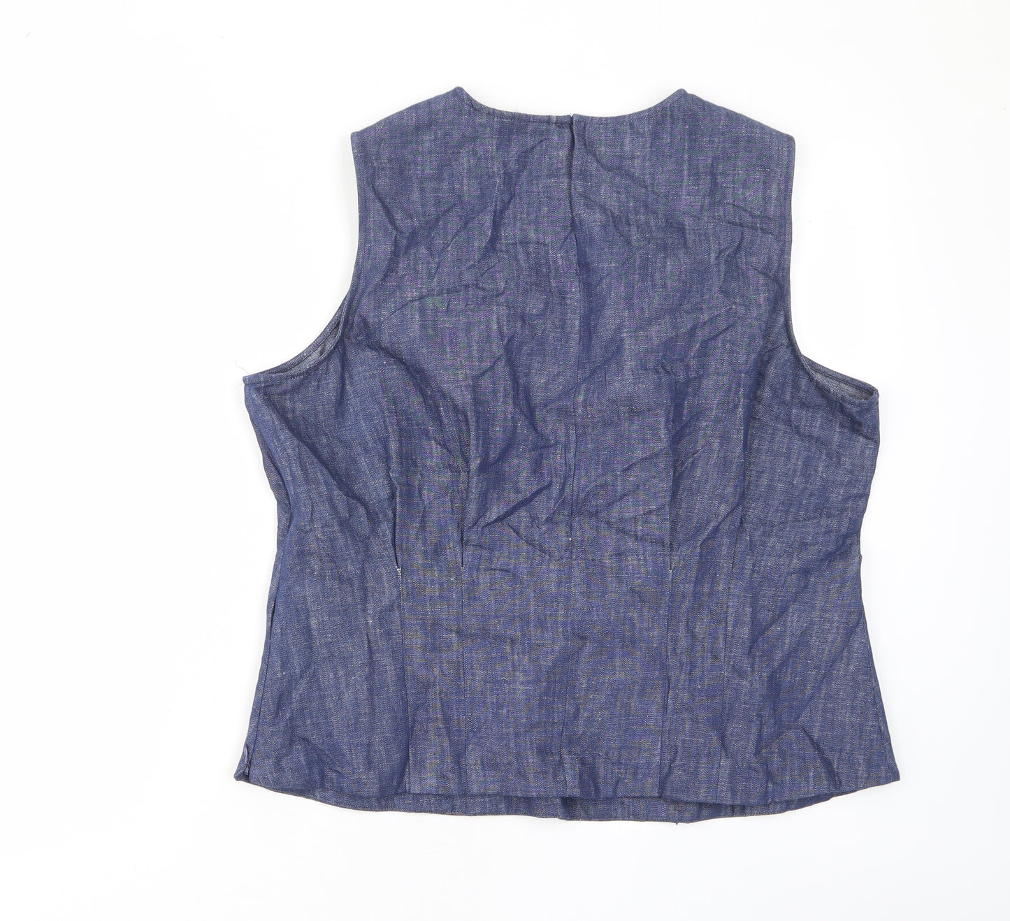 Marks and Spencer Womens Blue Linen Basic Tank Size 18 Crew Neck - Pleated