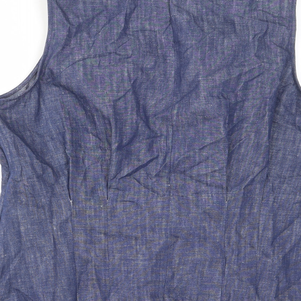 Marks and Spencer Womens Blue Linen Basic Tank Size 18 Crew Neck - Pleated