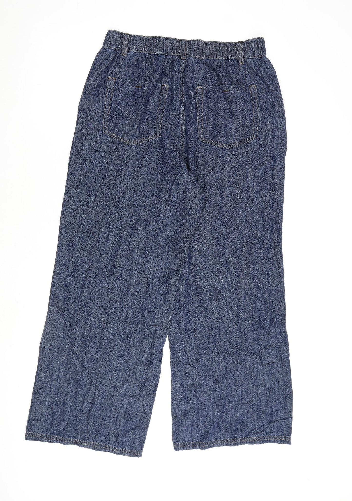Per Una Womens Blue Cotton Wide-Leg Jeans Size 12 L30 in Regular Zip