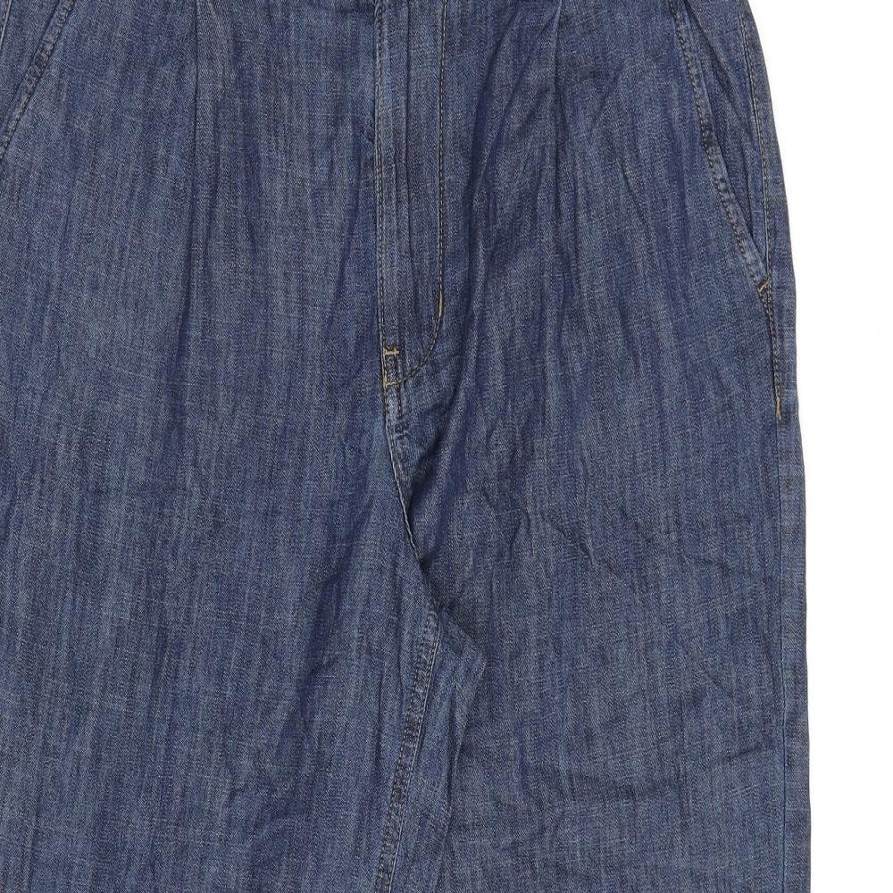 Per Una Womens Blue Cotton Wide-Leg Jeans Size 12 L30 in Regular Zip