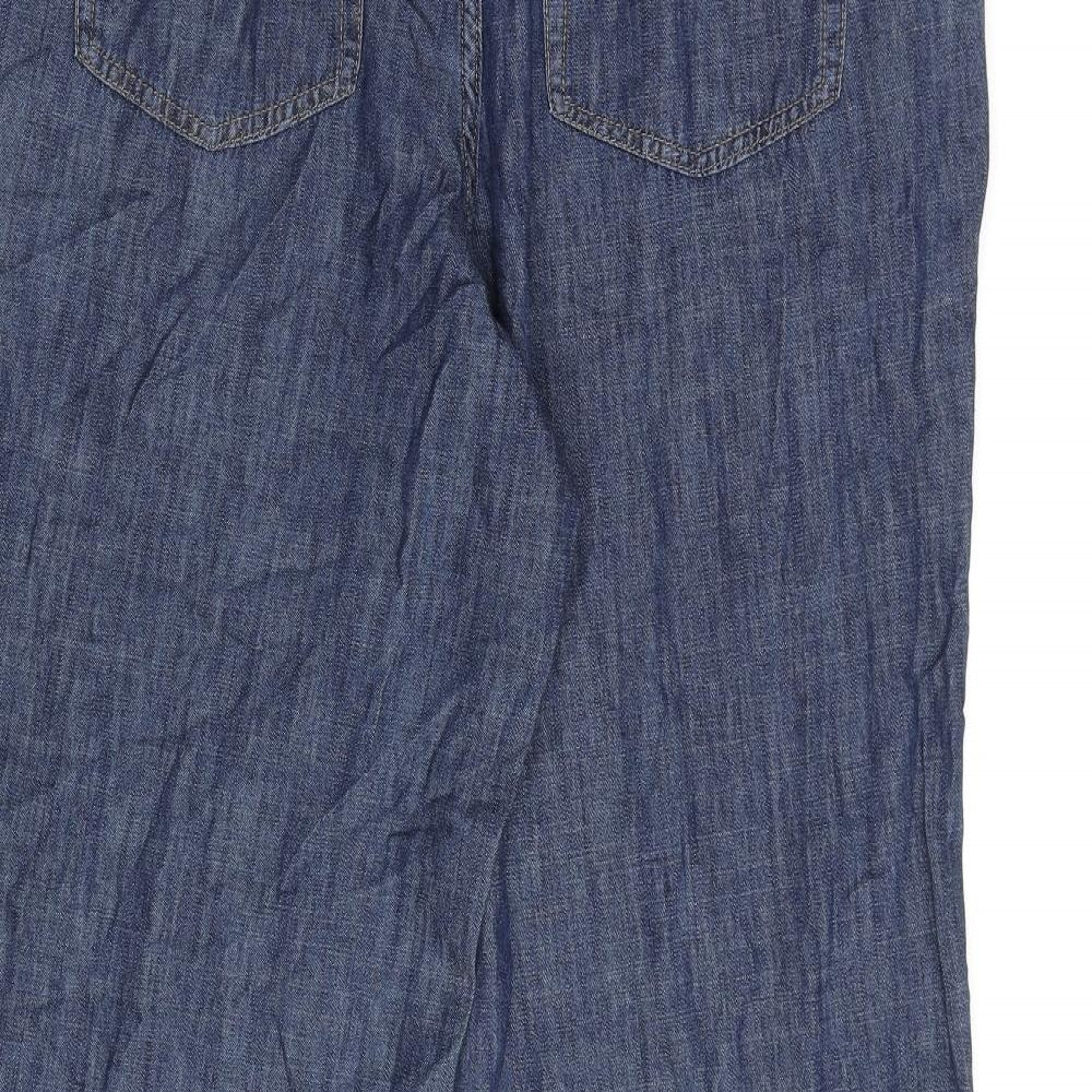 Per Una Womens Blue Cotton Wide-Leg Jeans Size 12 L30 in Regular Zip