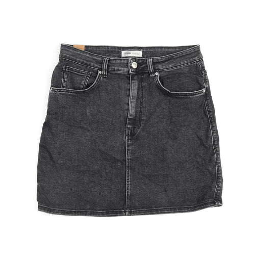 Zara Womens Grey Cotton A-Line Skirt Size L Zip